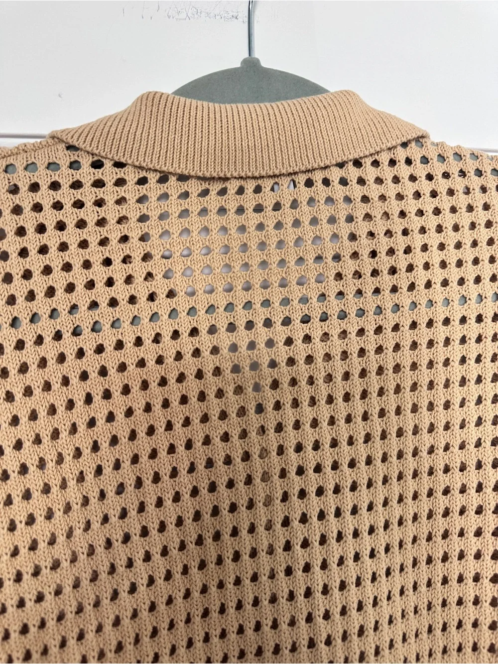 Madewell 100% Cotton Tan Crochet Stitch Open Knit Polo Cardigan Sweater Size S - Picture 12 of 16